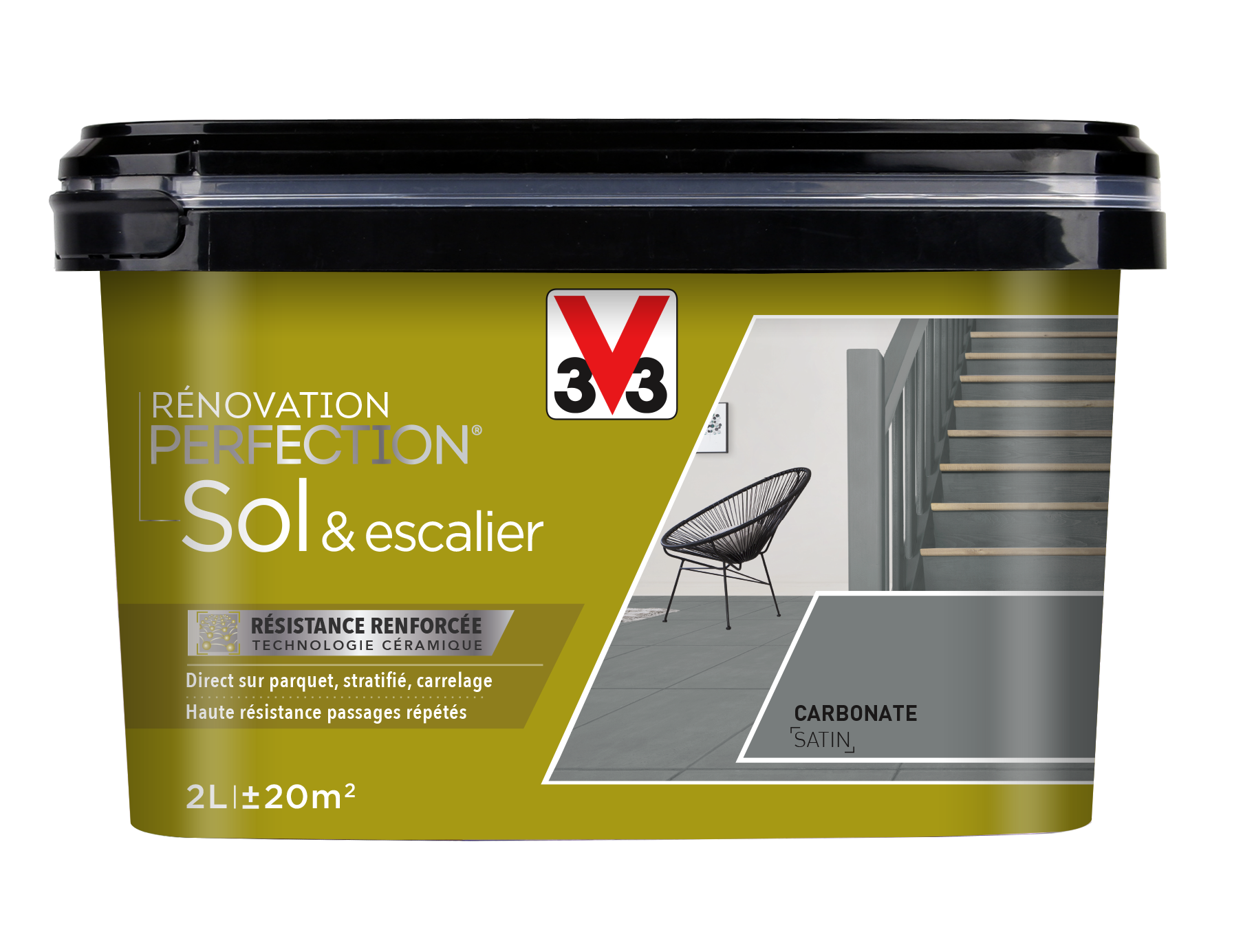 Peinture de rénovation sol et escalier finition satinée carbonate 2L - V33