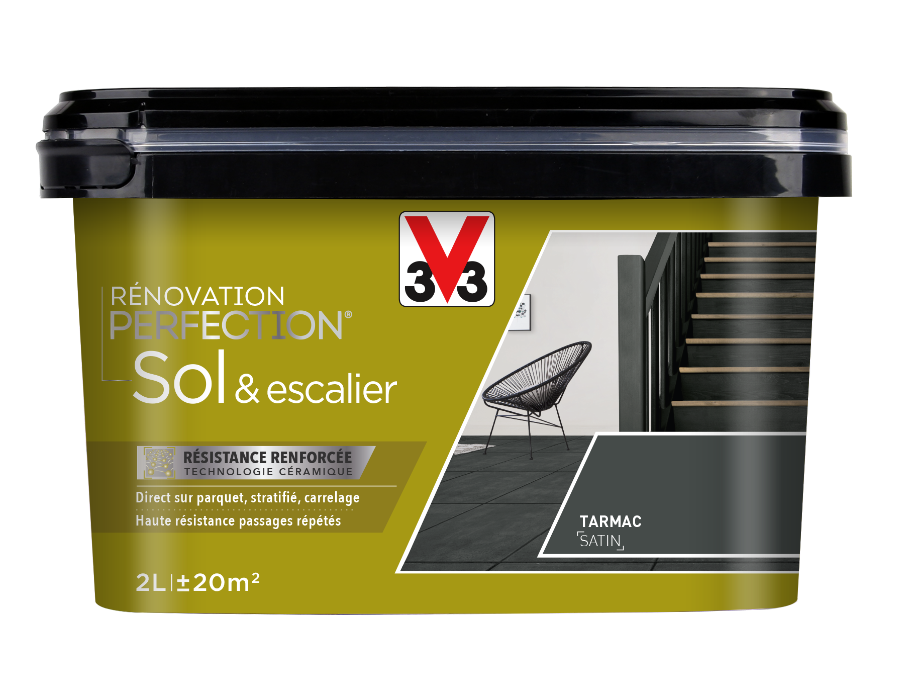 Peinture de rénovation sol et escalier finition satinée tarmac 2L V33