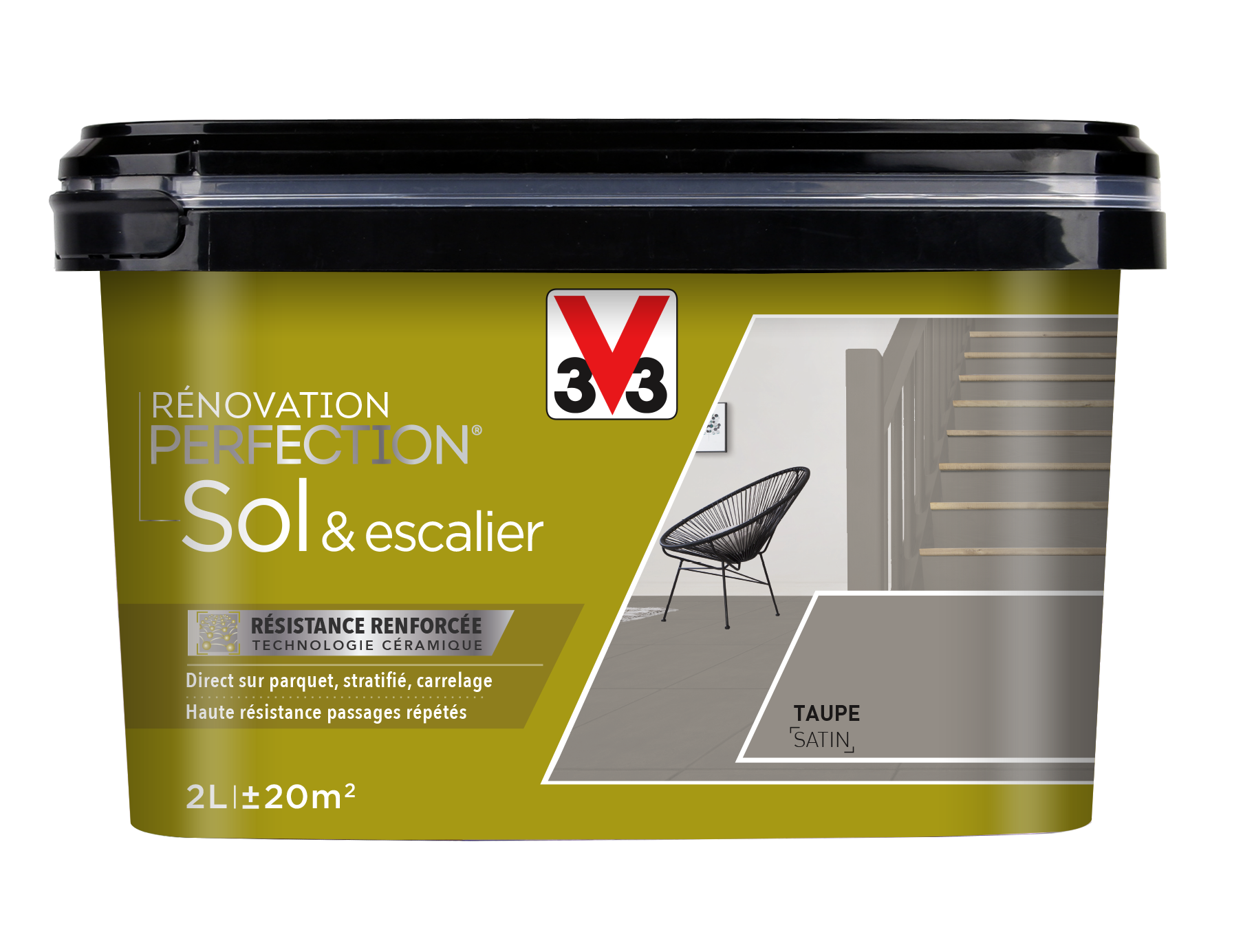 Peinture de rénovation sol et escalier finition satinée taupe 2L - V33