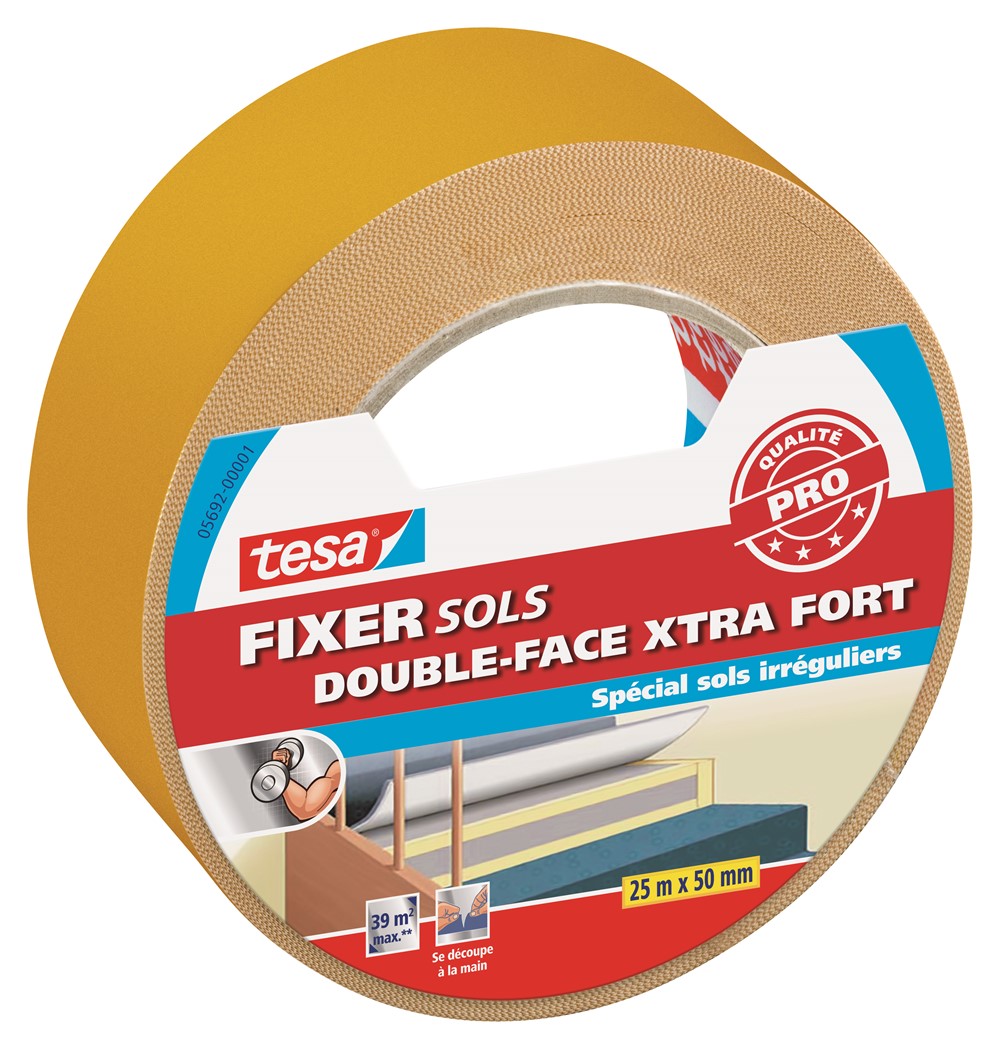 Adhésifs Sols Double-face Xtra Fort Fixation Moquettes Surfaces Variées 25mx50mm