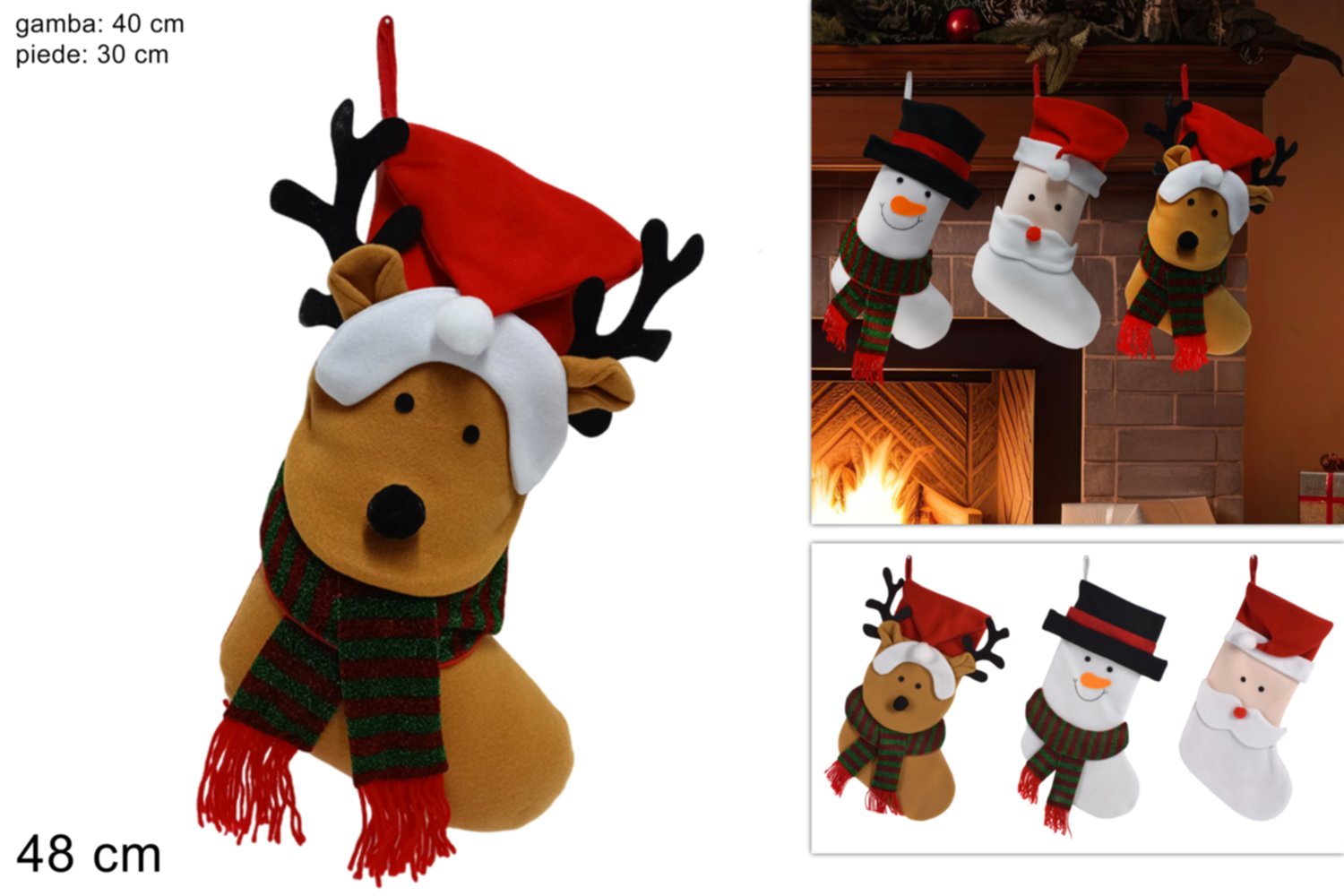 Chaussette de Noël en tissu 48cm