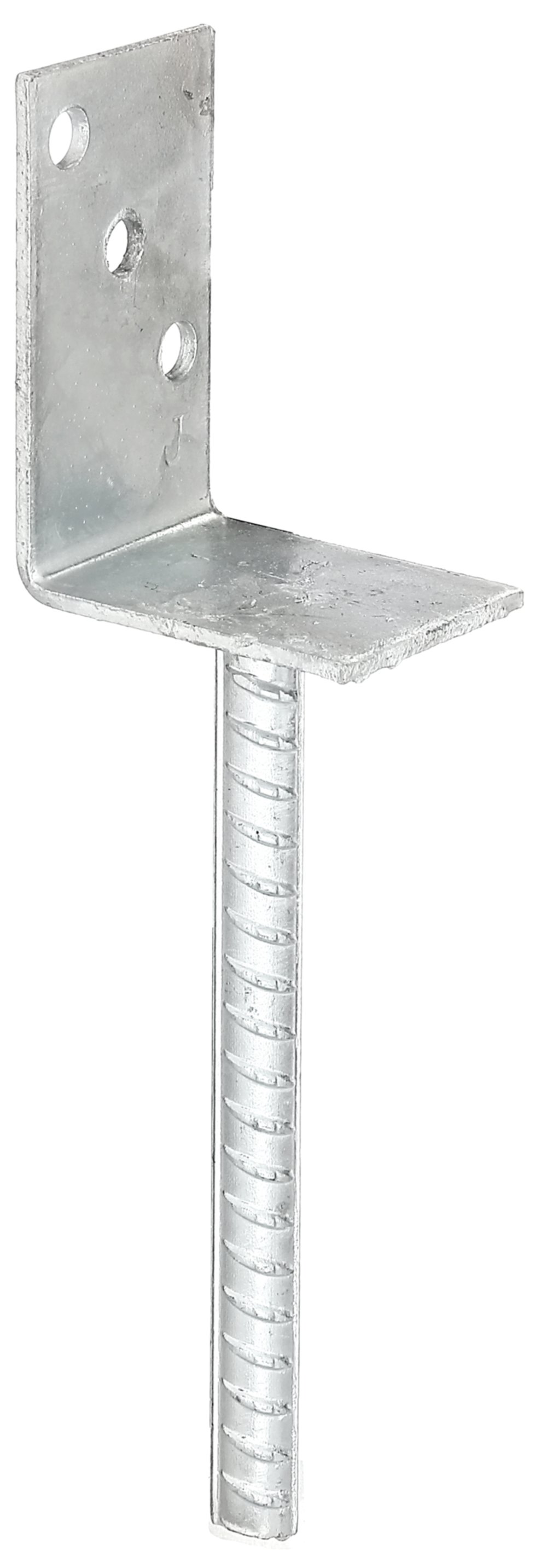 Ancre de poteau en L + tige à bétonner en acier cannelé 80x104x4mm Ø11mm 3 trous - ALBERTS