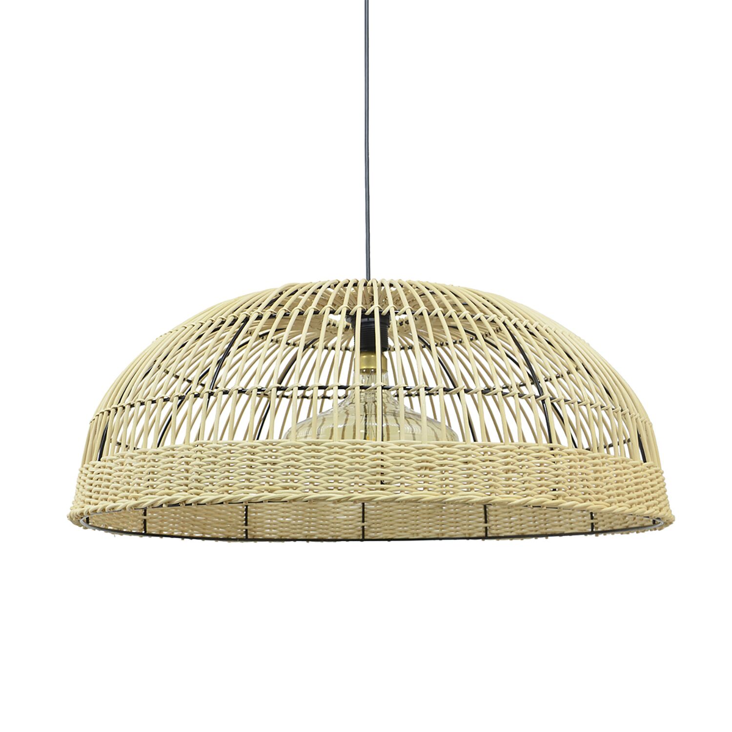 Suspension Tispun métal noir rotin naturel Ø65,5cm E27 7W - C CREATION