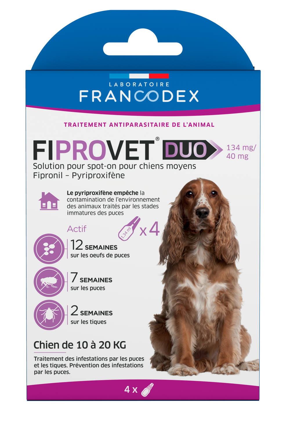 FIPROVET DUO 134 MG/40 MG - SOLUTION POUR SPOT-ON CHIEN X4