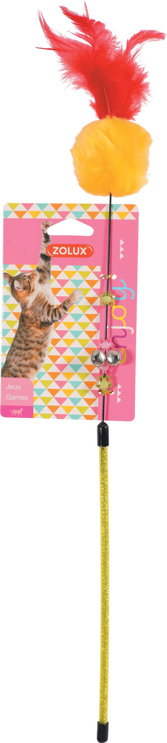 Jouet chat canne pompon coloris aléatoire