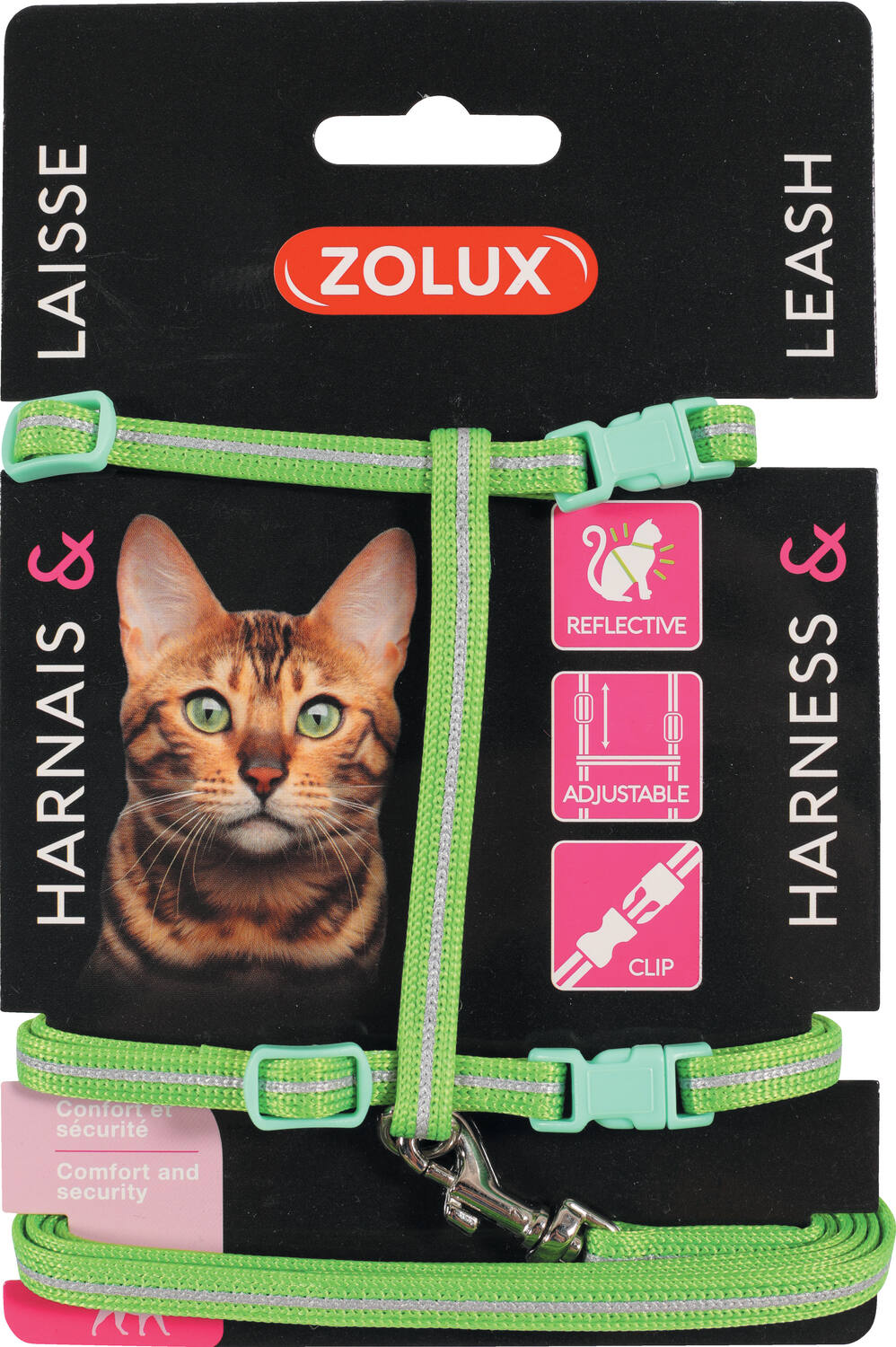 Kit sellerie pour chat avec harnais réglable et laisse 1m20 Vert