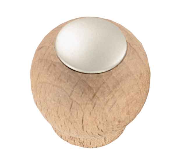 Bouton hêtre & zamak nickelé satiné ø 30 mm