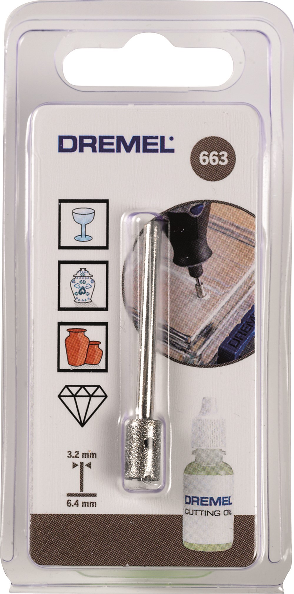 Fraise de perçage spécial verre ø 6,4mm - DREMEL