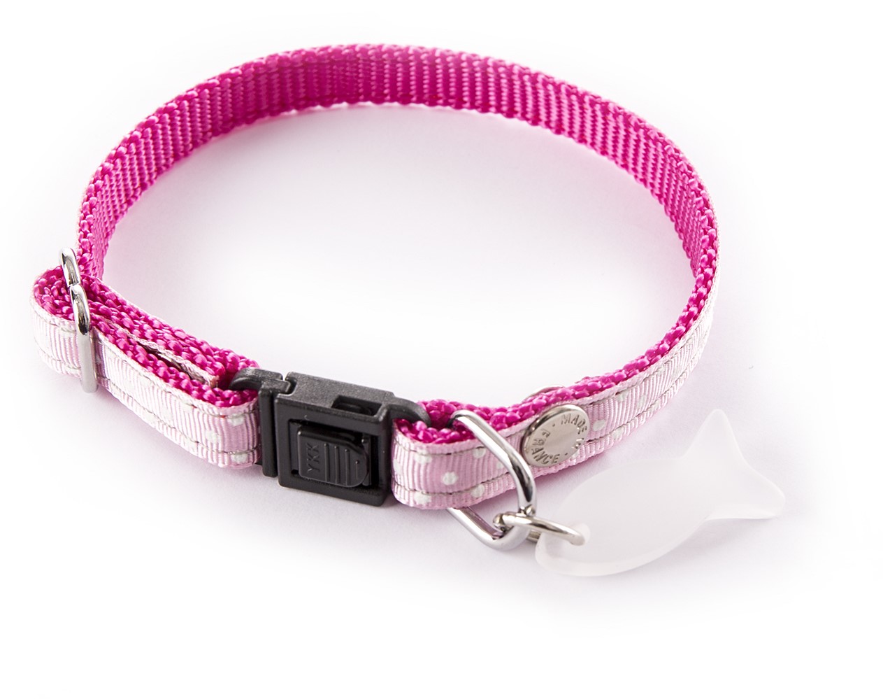 Collier chat pois 17/27 rose pastel