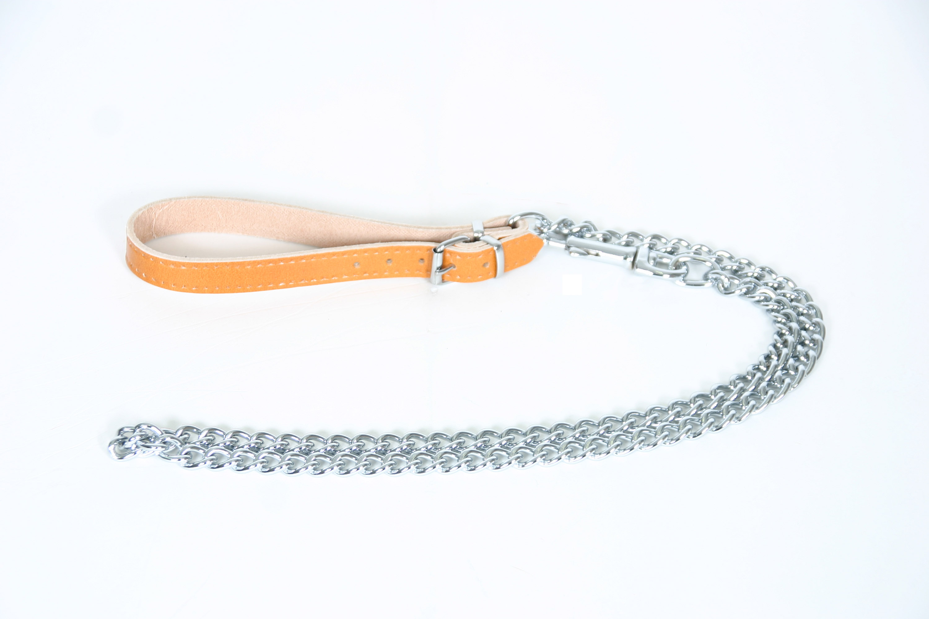 Laisse chaine 3 mm 16/10 poignée cuir naturel