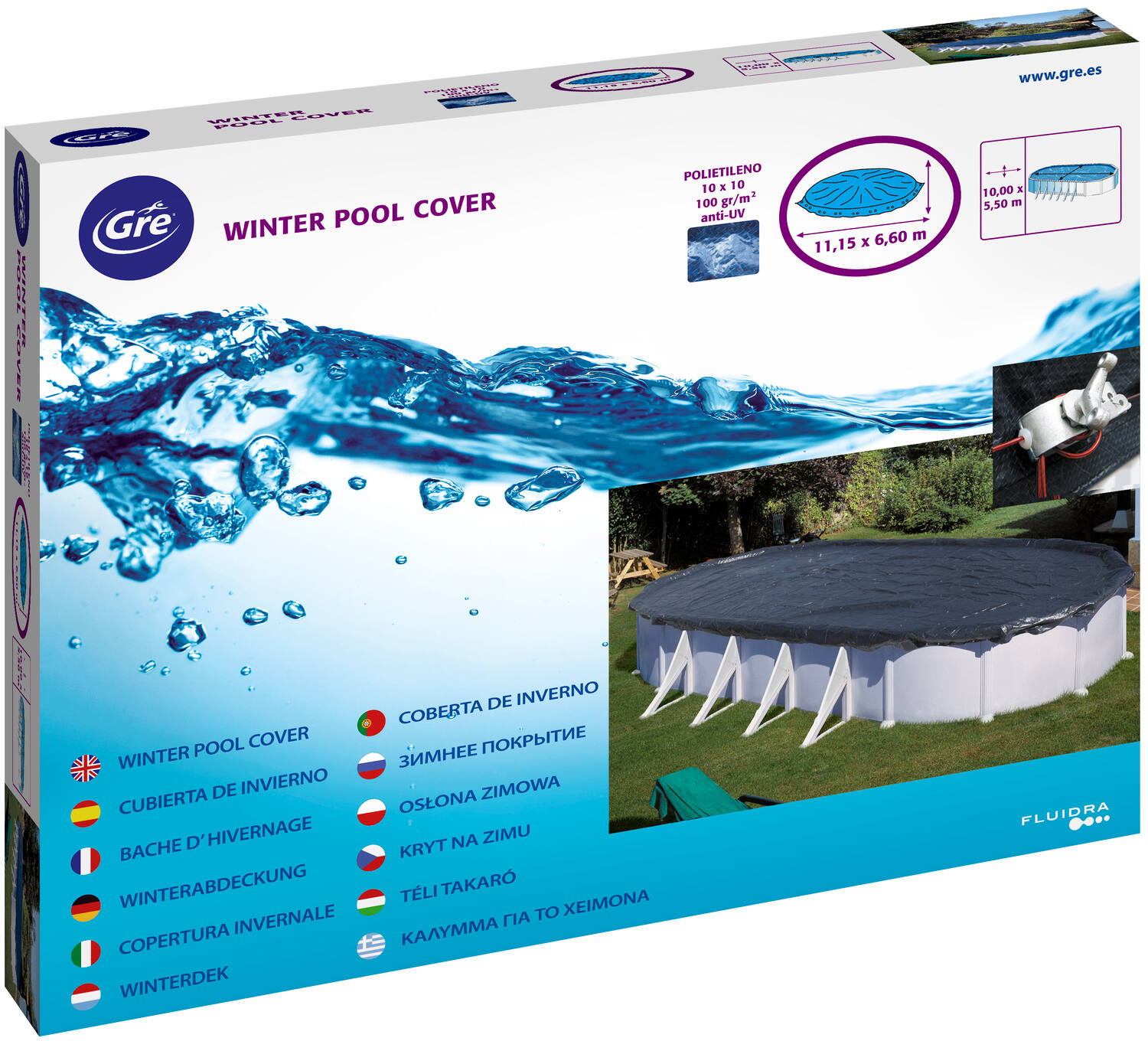Bâche hiver pour piscine acier 7.30 x 3.75 m - GRE