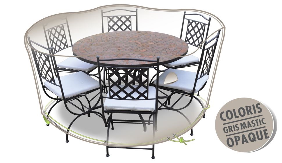 Housse pour table ronde + 6 chaises Ø 160 x h 70 cm gris mastic opaque - JARDILINE