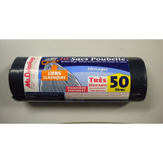 sac poubelle bleu/noir 50L lien classique