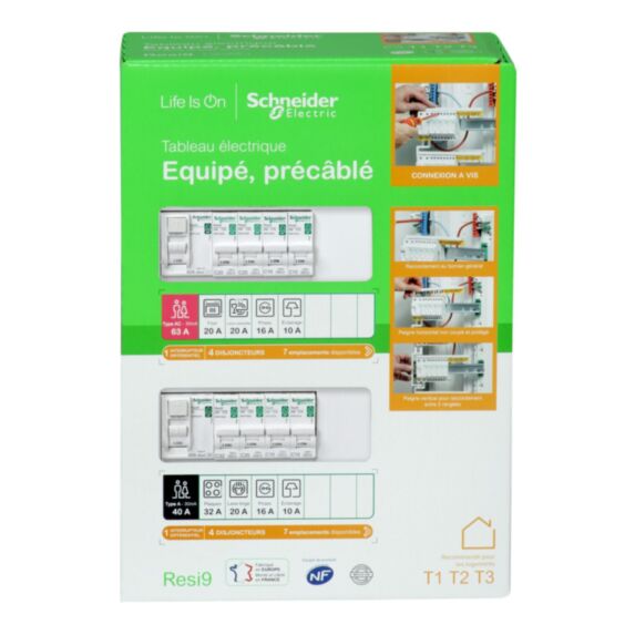 Tableau électrique équipé précâblé T1-T2 2 rangées Resi9 XP - SCHNEIDER ELECTRIC