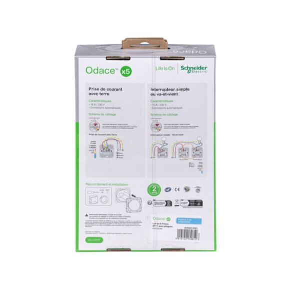 5 prises affleurantes avec plaques Odace anthracite - SCHNEIDER ELECTRIC