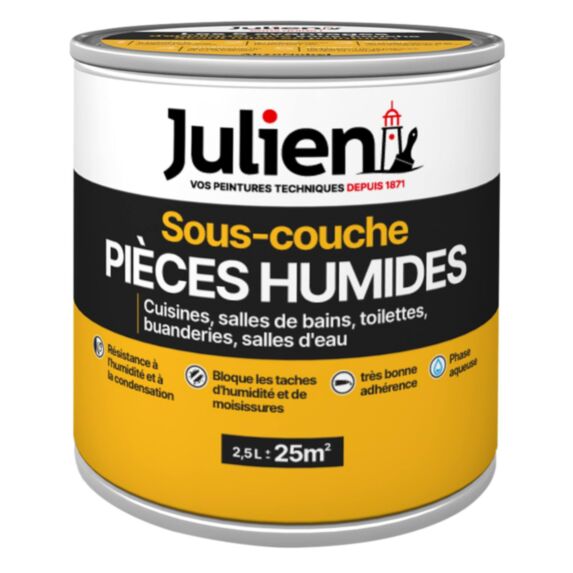 Sous-couche Peinture Pièces Humides Cuisine Salle de Bains Blanc Mat 2,5L - JULIEN