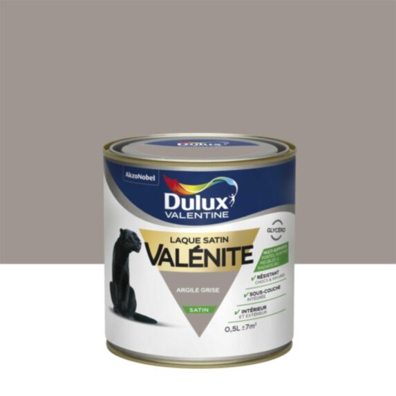 Peinture Laque Boiseries et Ferronnerie Valénite Argile Grise Satin 0,5L - DULUX VALENTINE
