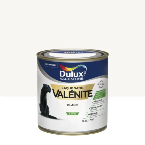 Peinture Laque Boiseries et Ferronnerie Valénite Blanc Satin 0,5L - DULUX VALENTINE