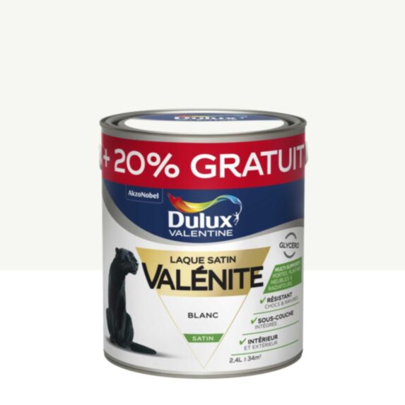 Peinture Laque Bois Fer Valénite Blanc Satin 2L+20% - DULUX VALENTINE