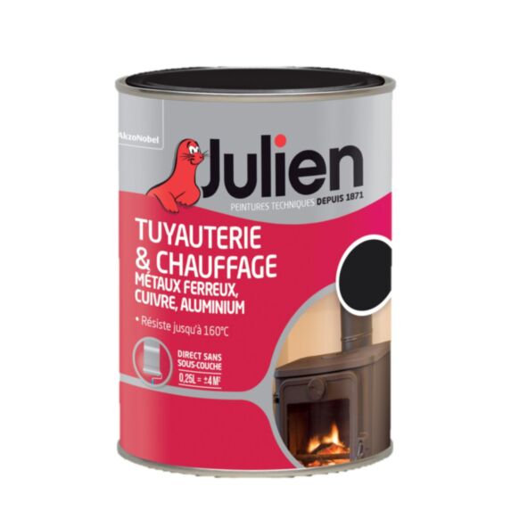 Peinture Spéciale Tuyauterie Chauffage Aspect Brillant 0,25L Noir - JULIEN