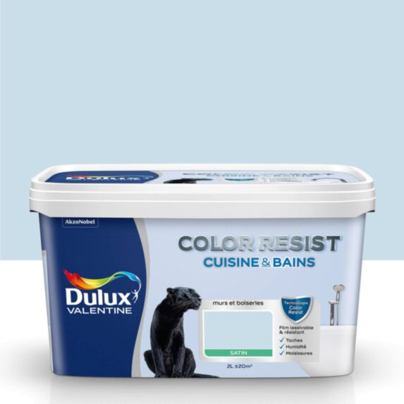 Peinture Pièces Humides Color Resist Cuisine & Bains Bleu Fjord Satin 2L - DULUX VALENTINE