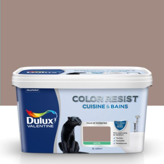 Peinture Pièces Humides Color Resist Cuisine & Bains Taupe Satin 2L - DULUX VALENTINE
