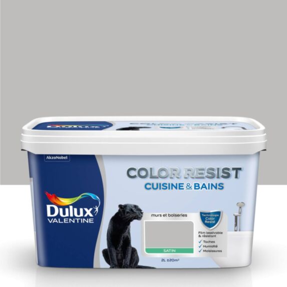 Peinture Pièces Humides Color Resist Cuisine & Bains Béton Gris Satin 2L - DULUX VALENTINE