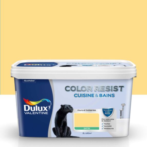Peinture Pièces Humides Color Resist Cuisine & Bains Jaune Frais Satin 2L - DULUX VALENTINE