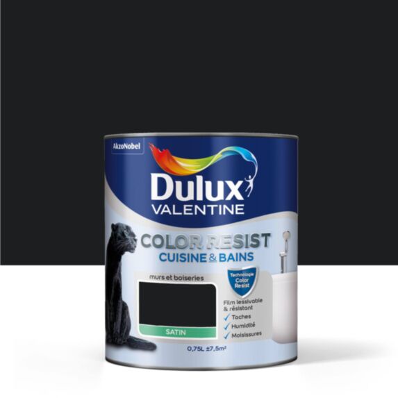 Peinture Pièces humides Color Resist Cuisine & Bains Noir Satin 0,75L - DULUX VALENTINE