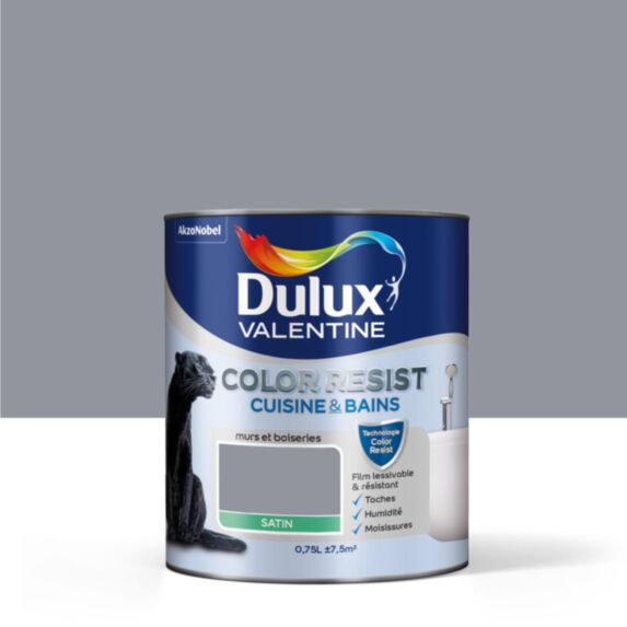 Peinture Pièces humides Color Resist Cuisine & Bains Gris Building Satin 0,75L - DULUX VALENTINE