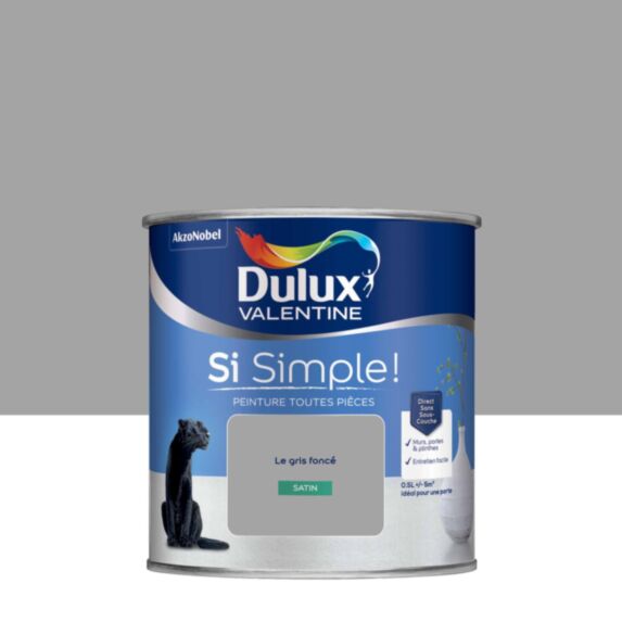 Peinture toutes pièces Si Simple ! Le Gris Foncé Satin 0,5L - DULUX VALENTINE