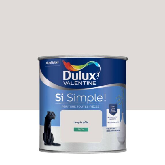 Peinture toutes pièces Si Simple ! Le Gris Pâle Satin 0,5L - DULUX VALENTINE