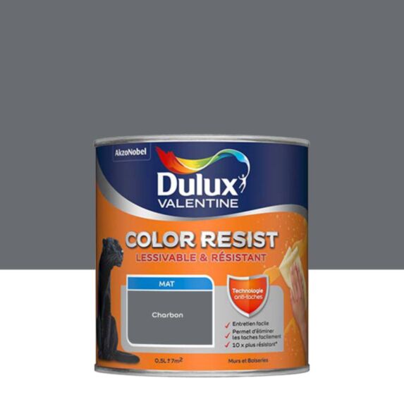 Peinture Murs Plafonds Boiseries Color Resist Charbon Mat 0,5L - DULUX VALENTINE