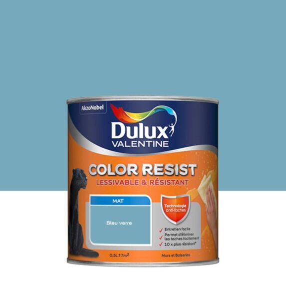 Peinture Murs Plafonds Boiseries Color Resist Bleu verre Mat 0,5L - DULUX VALENTINE