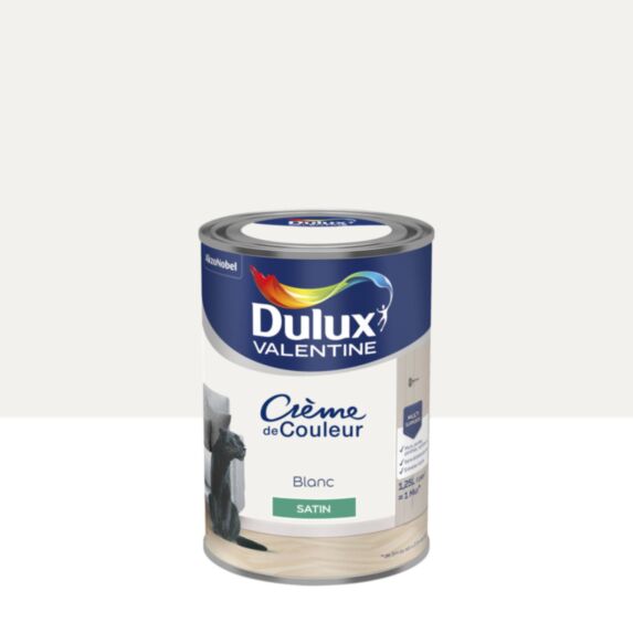 Peinture murs et boiseries Crème de Couleur Satin Blanc 1,25L - DULUX VALENTINE