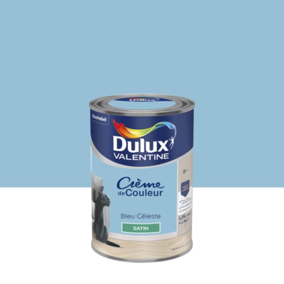 Peinture murs et boiseries Crème de Couleur Satin Bleu Céleste 1,25L - DULUX VALENTINE