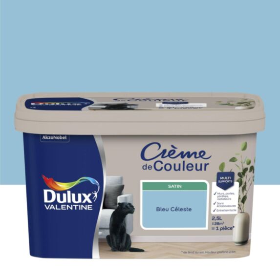 Peinture murs et boiseries Crème de Couleur Satin Bleu Céleste 2,5L - DULUX VALENTINE