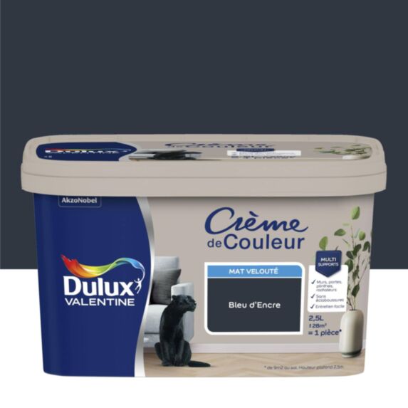 Peinture murs et boiseries Crème de Couleur Mat Bleu d’Encre 2,5L - DULUX VALENTINE