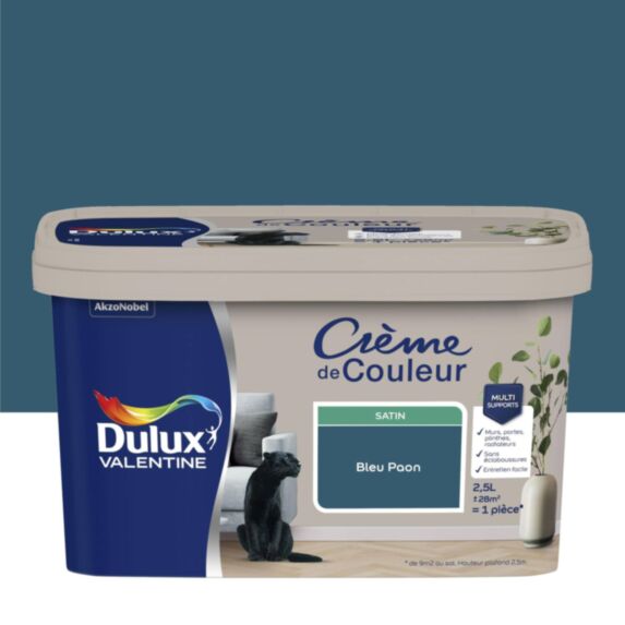 Peinture murs et boiseries Crème de Couleur Satin Bleu Paon 2,5L - DULUX VALENTINE