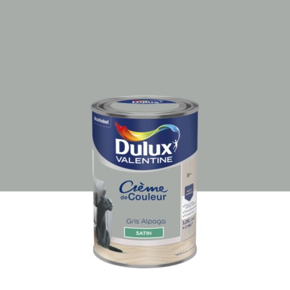 Peinture murs et boiseries Crème de Couleur Satin Gris Alpaga 1,25L - DULUX VALENTINE