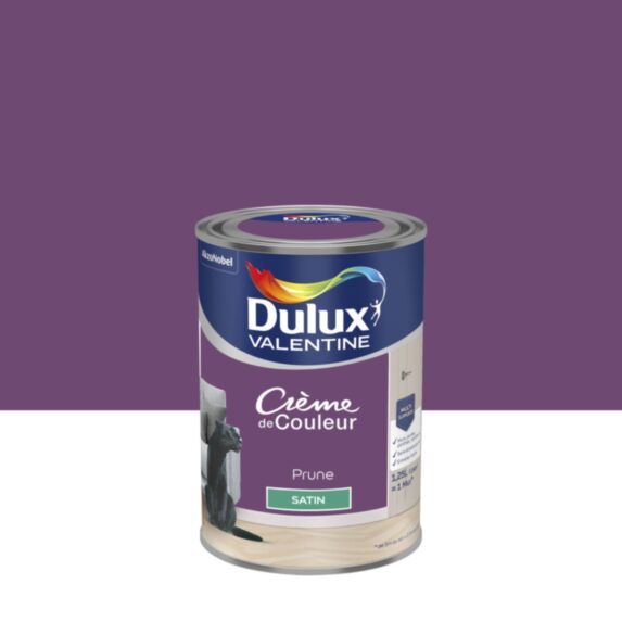 Peinture murs et boiseries Crème de Couleur Satin Prune 1,25L - DULUX VALENTINE