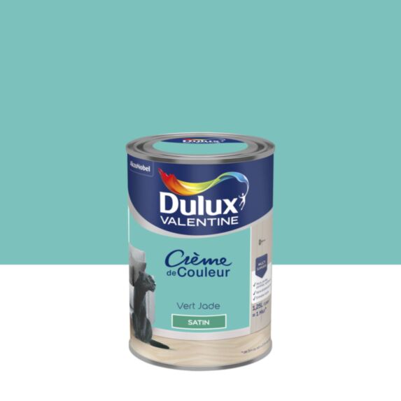 Peinture murs et boiseries Crème de Couleur Satin Vert Jade 1,25L - DULUX VALENTINE