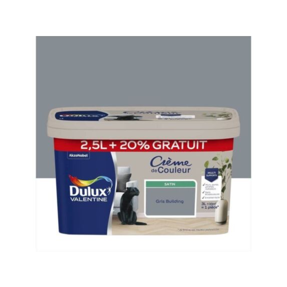 Peinture Crème de couleur satin gris building 2,5L + 20% gratuits - DULUX VALENTINE