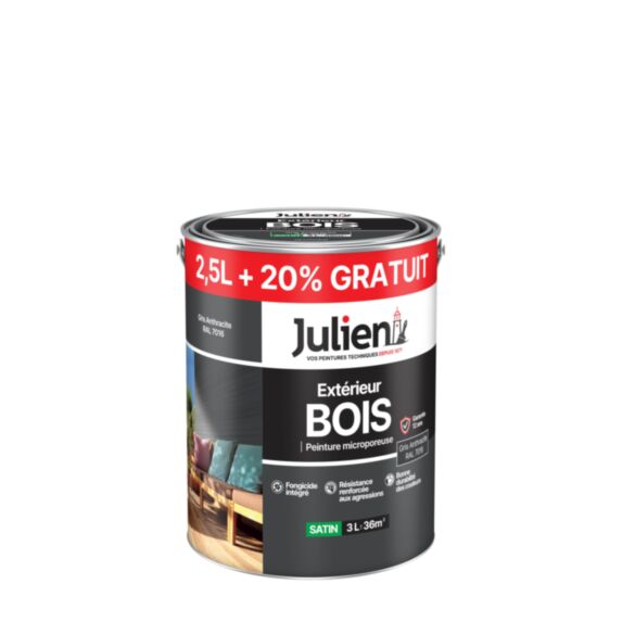 Peinture bois extérieur Gris Anthracite 2,5L+20% - JULIEN