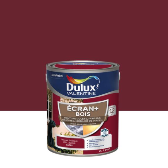 Peinture Ecran+ Bois Satin Rouge Basque 2L - DULUX VALENTINE