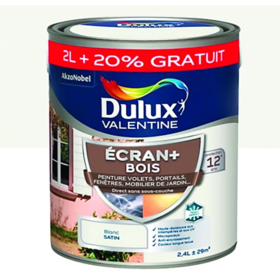 Peinture Ecran+ Bois Blanc satin 2L+20% offerts - DULUX VALENTINE