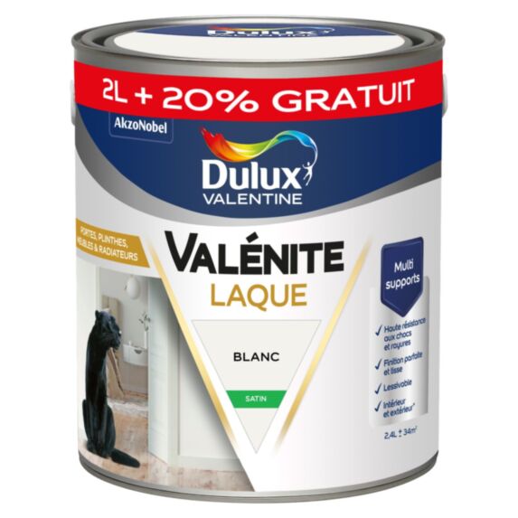 Peinture Boiseries Laque Acrylique Valénite Blanc Satin 2L+20% - DULUX VALENTINE