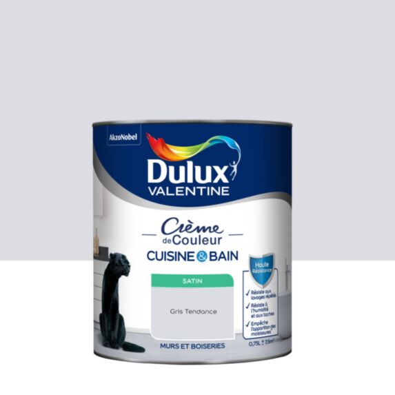 Peinture Crème de Couleur Cuisine et Bain Satin Gris Tendance 0,75L - DULUX VALENTINE