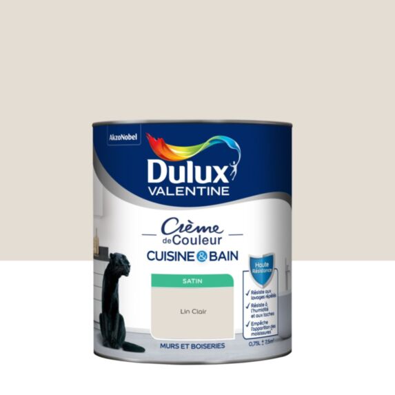Peinture Crème de Couleur Cuisine et Bain Satin Lin Clair 0,75L - DULUX VALENTINE