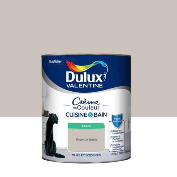 Peinture Crème de Couleur Cuisine et Bain Satin Grain de Sable 0,75L - DULUX VALENTINE
